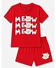 FASHIONOY 100% Cotton Knit Half Sleeves Cat & Meow Text Printed Tee & Shorts Set - Red