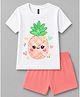 FASHIONOY 100% Cotton Knit Half Sleeves Pineapple Printed Tee & Shorts Set - White & Peach