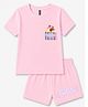 FASHIONOY 100% Cotton Knit Half Sleeves Ice Cream Printed Tee & Shorts Set - Pink