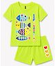 FASHIONOY 100% Cotton Knit Half Sleeves Fishes Printed Tee & Shorts Set - Neon Green