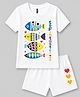 FASHIONOY 100% Cotton Knit Half Sleeves Fishes Printed Tee & Shorts Set - White