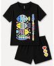 FASHIONOY 100% Cotton Knit Half Sleeves Fishes Printed Tee & Shorts Set - Black
