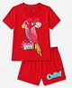 FASHIONOY 100% Cotton Knit Half Sleeves Bird Printed Tee & Shorts Set - Red