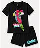 FASHIONOY 100% Cotton Knit Half Sleeves Bird Printed Tee & Shorts Set - Black