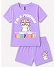 FASHIONOY 100% Cotton Knit Half Sleeves Unicorn Printed Tee & Shorts Set - Lavender