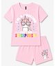 FASHIONOY 100% Cotton Knit Half Sleeves Unicorn Printed Tee & Shorts Set - Pink