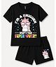 FASHIONOY 100% Cotton Knit Half Sleeves Unicorn Printed Tee & Shorts Set - Black