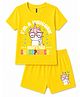 FASHIONOY 100% Cotton Knit Half Sleeves Unicorn Printed Tee & Shorts Set - Yellow