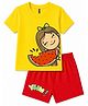 FASHIONOY 100% Cotton Knit Half Sleeves Girl & Watermelon  Printed Tee & Shorts Set - Yellow & Red