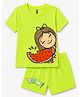 FASHIONOY 100% Cotton Knit Half Sleeves Girl & Watermelon  Printed Tee & Shorts Set - Neon Green