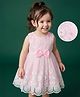 Babyhug Woven Mesh Sleeveless Party Dress With Bow Applique & Embroidery Dress - Pink