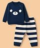 Babyhug Knit Full Sleeves Sweater Set with Full Length and Bear Applique in Navy Blue