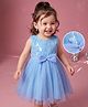 Babyhug Solid Mesh Woven Sequined Embroidery Sleeveless Party Dress with Bow Applique - Blue