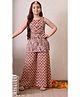 INDI-LOOM COUTURE Cotton Woven Sleeveless Frill Detailed & Floral Motif Printed Coordinating Kurti Palazzo Set - Peach