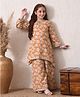 INDI-LOOM COUTURE Cotton Woven Three Fourth Sleeves Gota Lace Embellished & Floral Printed Kurti Palazzo Set - Orange