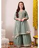 INDI-LOOM COUTURE Chanderi Woven Full Sleeves Gota Lace Embellished & Dots Embroidered Kurti Palazzo Set - Sea Green