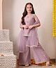INDI-LOOM COUTURE Cotton Woven Sleeveless Abstract Embroidered Kurti Palazzo Set With Dupatta - Lavender