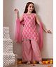 INDI-LOOM COUTURE Cotton Woven Sleeveless Floral Motif Printed Kurti Palazzo Set With Dupatta - Pink