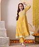 INDI-LOOM COUTURE Cotton Woven Three Fourth Sleeves Gota Lace Embellished & Floral Design Thread Work Detailed Kurti Pant Set With Dupatta - Yellow