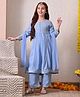 INDI-LOOM COUTURE Cotton Woven Three Fourth Sleeves Gota Lace Embellished Kurti Pant Set With Dupatta - Blue