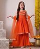 INDI-LOOM COUTURE Cotton Woven Sleeveless Gota Lace Embellished Kurti Palazzo Set With Dupatta - Orange