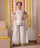 INDI-LOOM COUTURE Cotton Woven Sleeveless Gota Lace Embellished Ethnic Motif Embroidered Kurti Palazzo Set With Dupatta - Off White