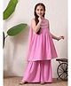 INDI-LOOM COUTURE Cotton Woven Sleeveless Gota Lace Embellished Kurti Sharara Set With Dupatta - Pink