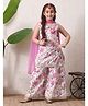 INDI-LOOM COUTURE Cotton Woven Sleeveless Gota Lace Embellished & Floral Printed Coordinating Kurti Palazzo Set With Dupatta - White