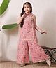 INDI-LOOM COUTURE Cotton Woven Sleeveless Gota Lace Embellished & Floral Printed Coordinating Kurti Palazzo Set With Dupatta - Pink