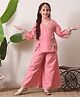 INDI-LOOM COUTURE Cotton Woven Full Sleeves Gota Lace Embellished & Ethnic Motifs Embroidered Kurti Palazzo Set With Dupatta - Pink
