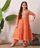 INDI-LOOM COUTURE Cotton Woven full Sleeves Gota Lace Embellished Angrakha Kurti Pant Set With Dupatta - Orange