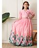 INDI-LOOM COUTURE Organza Woven Half Puffed Sleeves Tie Up Detailed & Lotus Printed Lehenga Choli Set - Pink