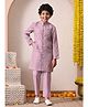 INDI-LOOM COUTURE Chanderi Woven Full Sleeves Abstract Printed Jodhpuri Kurta & Pyjama - Lavender