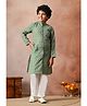 INDI-LOOM COUTURE Chanderi Woven Full Sleeves Abstract Embroidered Kurta & Pyjama Set - Green