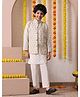 INDI-LOOM COUTURE Chanderi Woven Full Sleeves Abstract Printed Kurta & Pyjama With Floral Embroidered Jacket Set - Off White