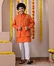 INDI-LOOM COUTURE Cotton Woven Full Sleeves Abstract Printed Kurta & Pyjama With Stones Embellished Jacket Set - Orange