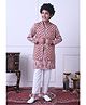 INDI-LOOM COUTURE Cotton Woven Full Sleeves Floral Printed Kurta & Pyjama With Jacket Set - Peach