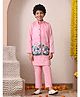 INDI-LOOM COUTURE Cotton Woven Full Sleeves Solid Kurta & Pyjama With Floral Printed Jacket Set - Pink