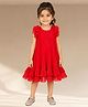 Lil' Drama Knit Frill Sleeves Pearls Embellished Pleated Dress - Red