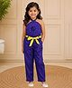 Lil' Drama Cotton Knit Sleeveless Floral Applique Detailed Halter Neck Top With Pants Set - Purple