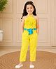 Lil' Drama Cotton Knit Sleeveless Floral Applique Detailed Halter Neck Top With Pants Set - Yellow