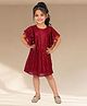 Lil' Drama Knit Half Flutter Sleeves Sequins Embellished Dress - Red
