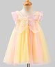 Babyhug Woven Solid Mesh Sleeveless Sequins Embroidered & Butterfly Appliqe  Party Dress  - Pink & Yellow