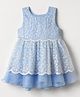 Babyhug Mesh Woven Sleeveless Party Frock With Floral Embroidery - Blue