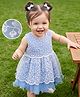 Babyhug Mesh Woven Sleeveless Party Frock With Floral Embroidery - Blue
