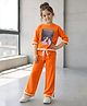 Fashion Dream Cotton Blend  Woven Three Fourth Sleeves Girl Printed Tee & Pant Set - Orange