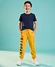 Pine Kids Cotton Knit Full Length Jogger Fit Lounge Pant with Slogan Print in Yellow
