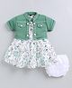 LITTLE 4EVER Textile Knit Sleeveless Heart Printed Dress With Bloomer & Jacket - Green