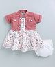 LITTLE 4EVER Textile Knit Sleeveless Heart Printed Dress With Bloomer & Jacket - Cherry