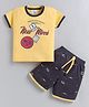URBAN KOOL Knitted Half Sleeves Typography Printed Tee & Shorts Set - Yellow